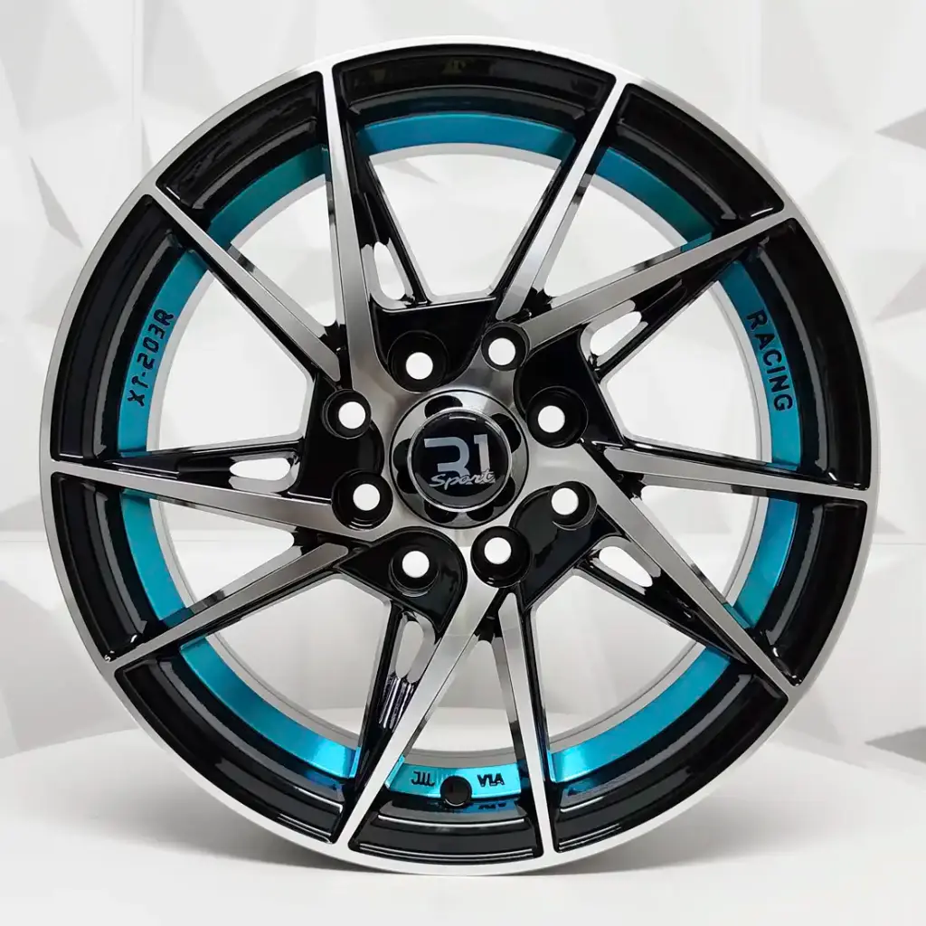 RIN 14X5.5 4-100/114.3 R1 SPORT RGW5840 BLACK MACHINE FACE+BLUE UNDERCUT ET35 CB